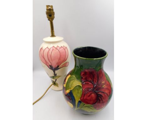 Moorcroft pottery Crimson Hibiscus vase, by Walter Moorcroft, circa 1975, royal warrant label to base but factory second, app