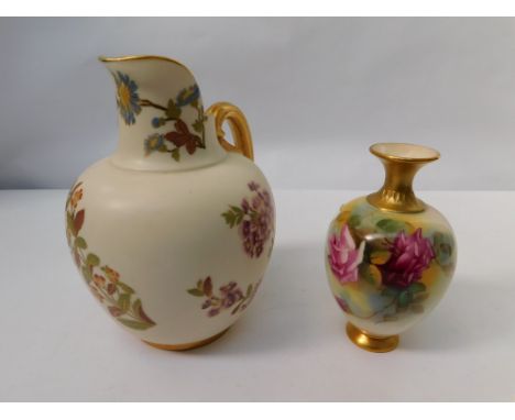 Two early 20th Century Royal Worcester blush ivory items to include a hand painted posie vase by M. Hunt, with rose and flowe