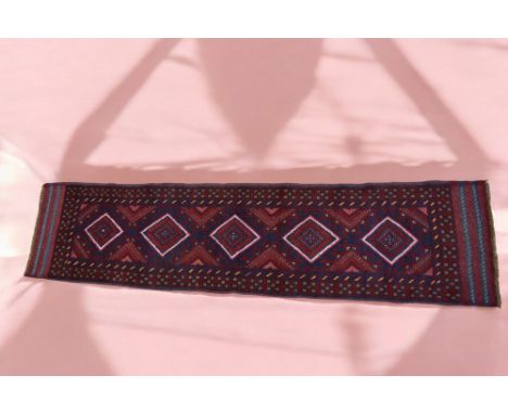 A contemporary handwoven full wool Afghan Meskin tribal runner; 247cm x 60cm