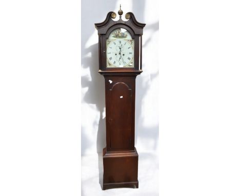 A George III 8 day longcase clock with arched painted dial, by William Ingram of Catrine, date and second dials, Roman numera