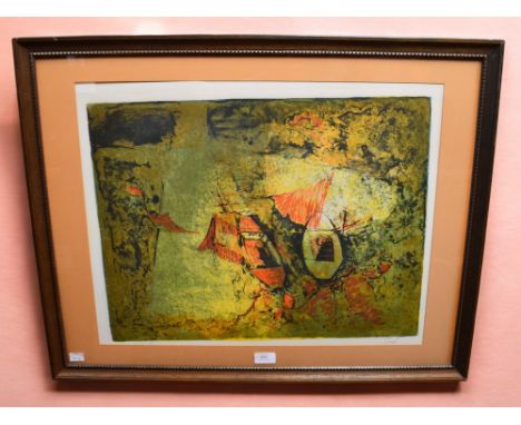 Hoi Lebadang (Vietnamese/ French 1921-2015): A framed lithograph titled 'Deux Petites Barques', signed in pencil, limited edi