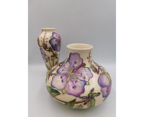 2 Moorcroft vases in the Meadow Cranesbill design Alicia Amison , both first Quality and in good condition with No chips, cra