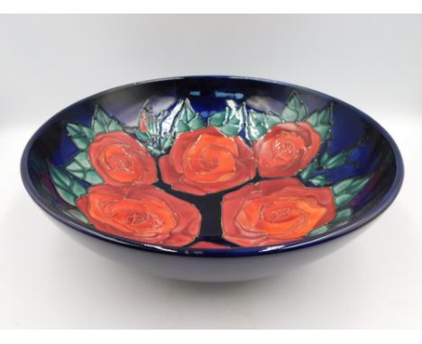 A Moorcroft bowl in the Rose 'Pinxit' design by Sally Tuffin , decorated by Wendy Mason, approximate diameter 26cm, made in s
