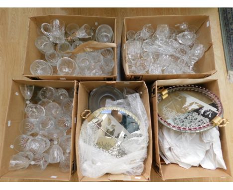 A collection of mixed cut glasses, varying types, couple of tankards / mugs; along with gilt and ruby style glass pieces (som