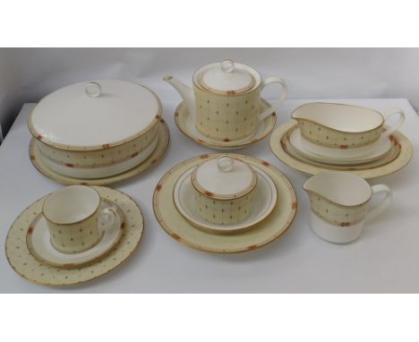 A quantity of Royal Worcester "Sahara" patterned tea / dinnerware to include: 13 dinner plates; 13 cereal bowls; 10 cups; 10 