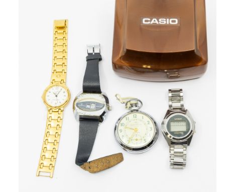 A vintage steel cased  'Casiotron' Casio wristwatch, along with box and booklet, together with two other wristwatches includi