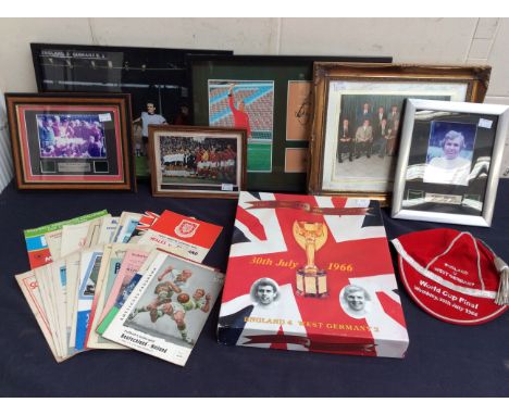 Assorted reproduction coloured photographs relating to the 1966 FIFA World Cup to include celebration photograph complete wit