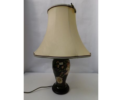 A Moorcroft lamp in the Gustavia Augusta design by Debbie Hancock with shade, ceramic portion approximate height 25.5cm , 1st