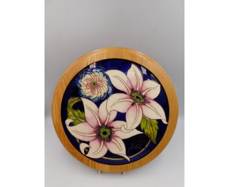 A Moorcroft Plaque in the Walter design by Rachel Bishop wooden surround, total diameter approximately 30.5cm,1st quality,&nb