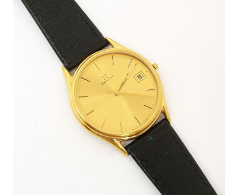 A Gentleman's Zenith gold plated wristwatch, comprising a round signed gilt dial, date aperture at 3, case approx 33mm, to a 