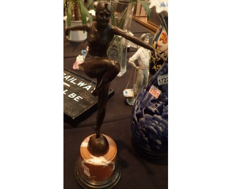 Bronze Art Deco figurine on marble base H: 56 cm