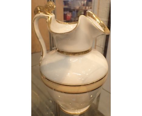 Royal Copenhagen jug with gilded lion finial H: 23 cm CONDITION REPORT: Some wear to gilding otherwise good