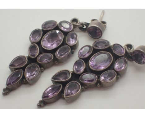 Pair of amethyst and silver earrings