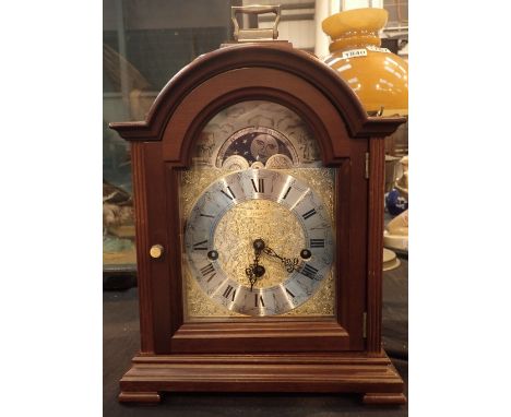 Keininger break arch walnut table clock with moon phase mechanical movement three chime melodies and automatic night shutdown