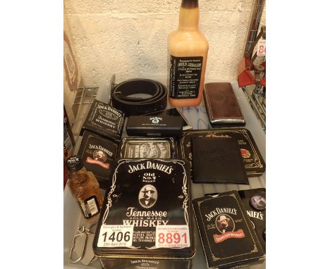 Tray of collectable Jack Daniels advertising items including playing cards belt etc
