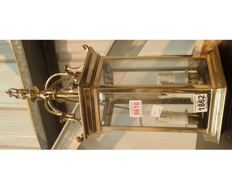 Brass hexagonal pendant light H: 55 cm CONDITION REPORT: Interior plastic candles mounts are chipped. Otherwise condition is 