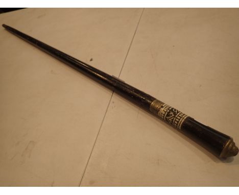 Anglo Indian laquered sword stick with brass and bone decoration CONDITION REPORT: The blade does have engraved Indian wiriti