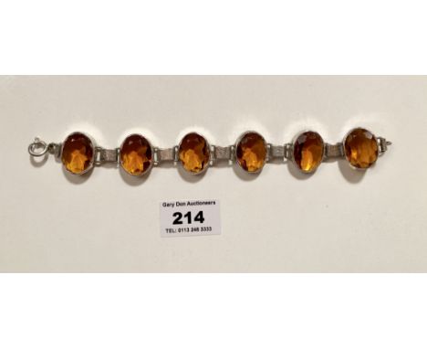 Silver and amber type stone bracelet. 7.5” (19cm) long