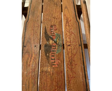 Flexible Flyer Vintage Wooden Sled by SLA &amp; Co., USA. 48” (122cm) long x 24.5” (62cm) wide. Some rust on metal but all in