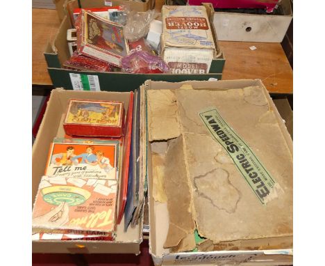 Two boxes of vintage board games, to include a BGL of London Electric Speedway, various card games, tiddly-winks and House of