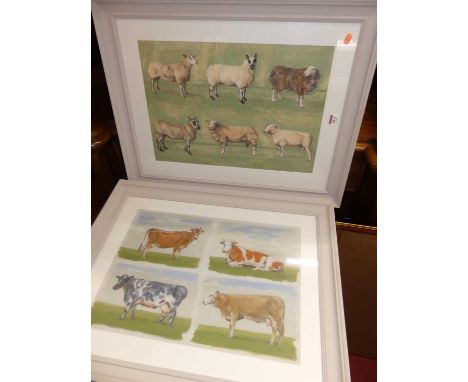 GM Colman - Study of sheep, gouache, together with a companion study of cattle, gouache, 37x52cm, together with WRC signed ph