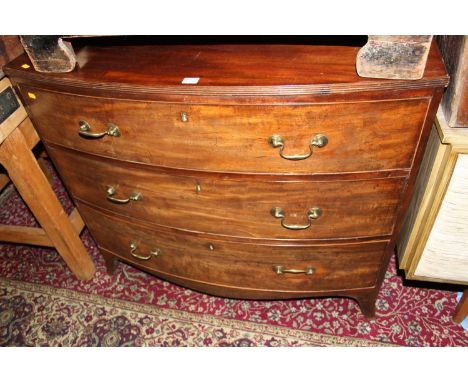 A Regency mahogany bowfront chest of three long graduated drawers, on splayed bracket supports, w.100cm 