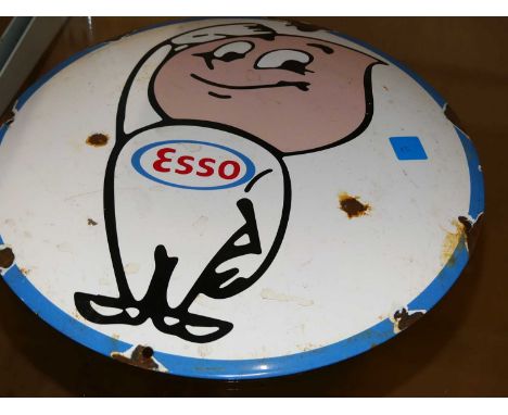 An enamel convex advertising sign for Esso, dia. 30cm
