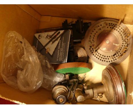 One box containing a part complete table top lathe with a quantity of chucks and tools