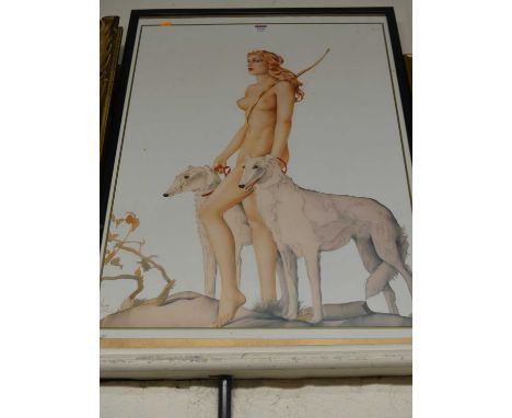 Joaquin Alberto Vargas - Varga girl as Diana the Huntress with dogs, poster print 76x57cm