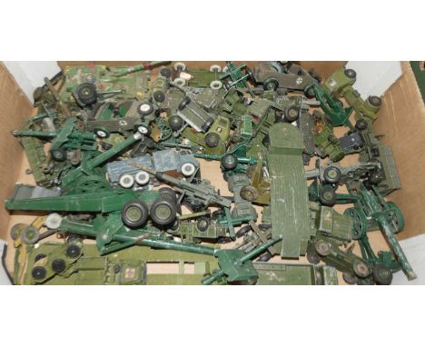 A box of vintage playworn diecast to include Britains, Corgi and others 