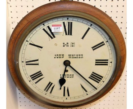 A Victorian mahogany circular railway clock, the dial signed B-R (S) John Walker London, with fusee movement and pendulum, di