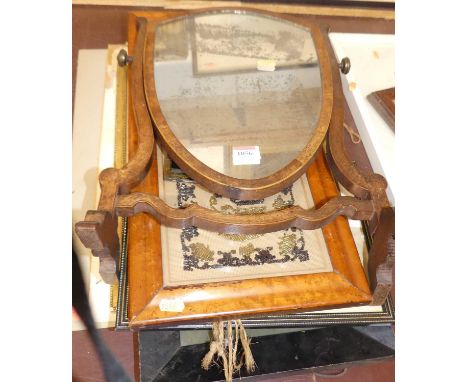 Mixed lot to include a 19th century mahogany skeleton toilet mirror, chinoiserie black lacquered small picture frame, miniatu