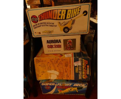 A quantity of mixed vintage toys to include an Airfix Super Flight Deck, an Airfix Thunder Bike, a Corgi Rocket No. 2053 Clov