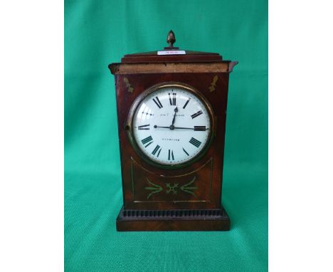 Mahogany and brass inlaid mantel clock by Josh Wilson of Stamford ( For restoration)
