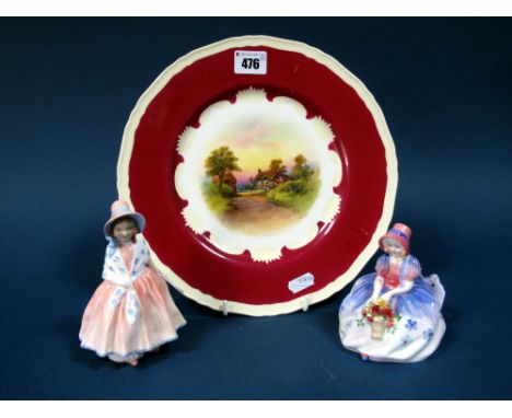 A Royal Worcester Porcelain Plate, (unmarked), the centre painted by Stinton, signed, with a view of Wick within a maroon and