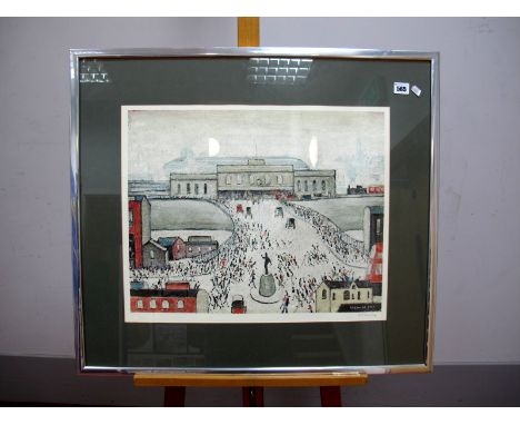 •AFTER LAURENCE STEPHEN LOWRY (1887-1976) Station Approach, reproduction printed in colours, signed in pencil in the margin, 