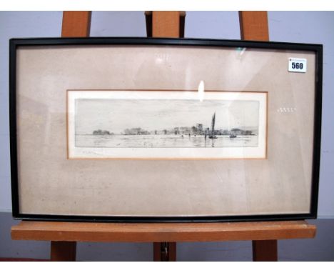 AFTER WILLIAM LIONEL WYLLIE (1851-1931)  Porchester, etching, signed in pencil in the margin,  11 x 32cms.