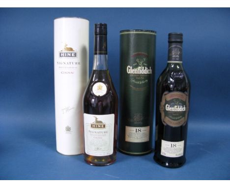 Whisky - Gledfiddich Ancient Reserve Single Malt Scotch Whisky, aged 18 years, 70cl, 40% Vol., boxed; Hine Signature Petite C