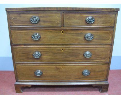 An Early XIX Century Mahogany Chest of Drawers, with two short and three long boxwood inlaid drawers, on bracket feet, 93cms 