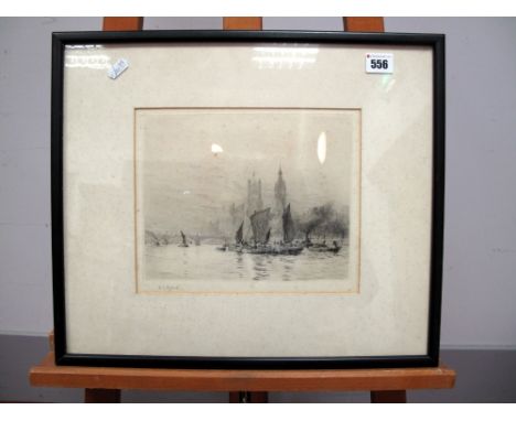 AFTER WILLIAM LIONEL WYLLIE (1851-1931) Westminster from the Thames, etching, signed in pencil in the margin, 20.5 x 25cms.