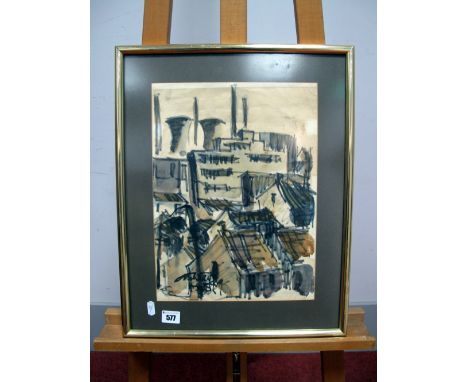 •ASHLEY JACKSON (b.1940) Industrial Skyline, watercolour sketch, signed lower left, 36 x 26.5cms.