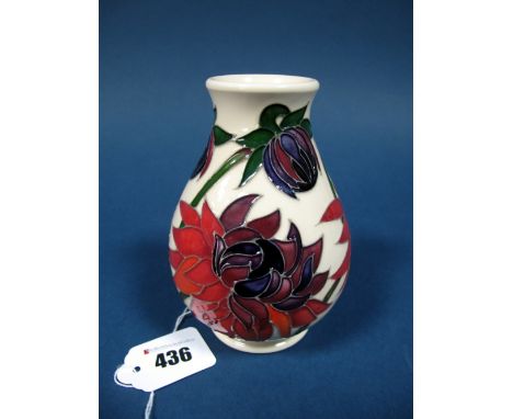 A Modern Moorcroft Pottery Vase, of baluster form, painted in the Ruby Red pattern, designed by Emma Bossons, impressed and p