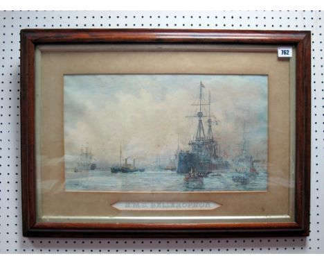 AFTER WILLIAM LIONEL WYLLIE (1851-1931) H.M.S. Bellerophon, print, signed lower right margin, 43 x 24cms.