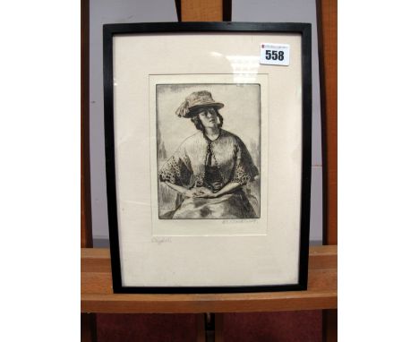 •AFTER GERALD LESLIE BROCKHURST (1890-1978) Elizabeth, etching, signed in pencil in the margin,  17 x 12cms.
