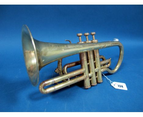 A Lafleur Brass Cornet, with mother of pearl inset valves, engraved number 01552s? Lafleur, imported by Boosey & Hawkes, Lond