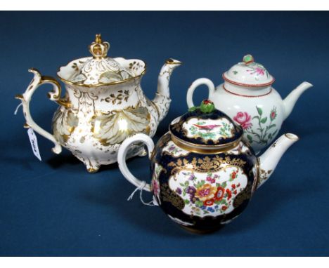A Rockingham Porcelain Teapot and Cover, with crown finial, decorated in pattern number 1224 with fruiting foliage in shades 