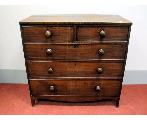 An Early XIX Century Mahogany Chest of Drawers, with two short and three long drawers, on bracket feet, 105cms high, 109cms w