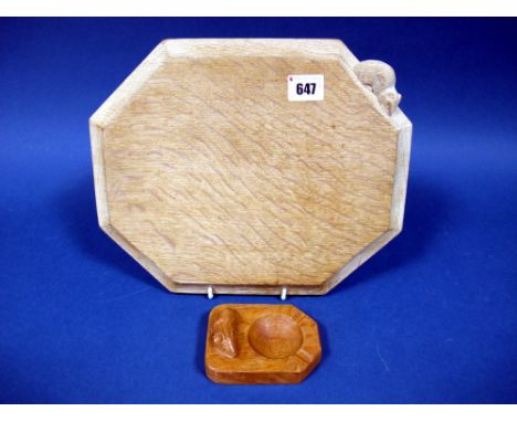 A Robert "Mouseman" Thompson Ashtray, of rectangular form, with carved mouse signature, 10.5cms long; A Robert "Mouseman" Tho