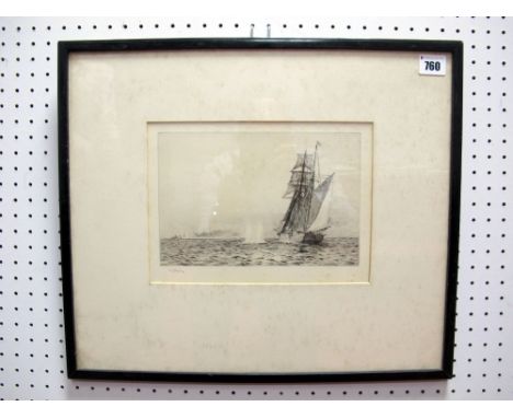 AFTER WILLIAM LIONEL WYLLIE (1851-1931) Naval Engagement of the Q Ship Probus, etching, signed in pencil in the margin, 18 x 