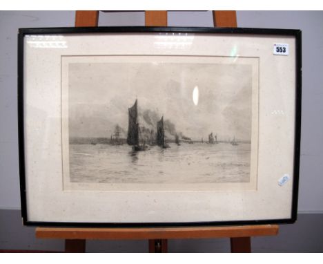 AFTER WILLIAM LIONEL WYLLIE (1851-1931) The Last Trickle of the Flood, etching, signed in pencil in the margin, 26 x 38cms.